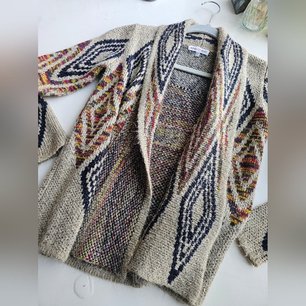 Girls Woven Heart Multicolor Knit Cardigan